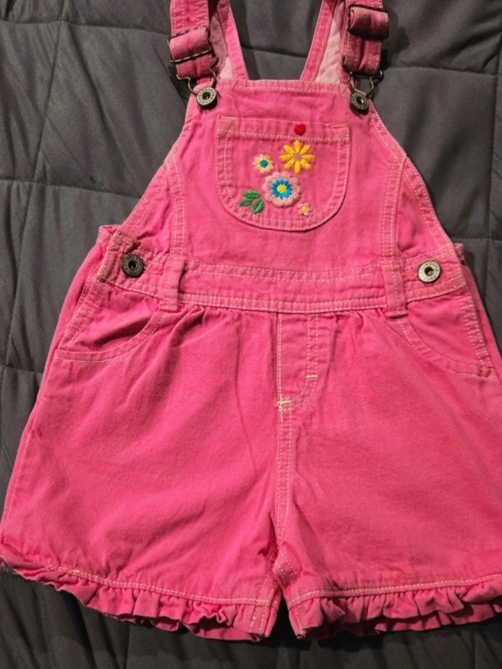 OshKosh B'gosh Pink Floral Embroidered Short Overalls